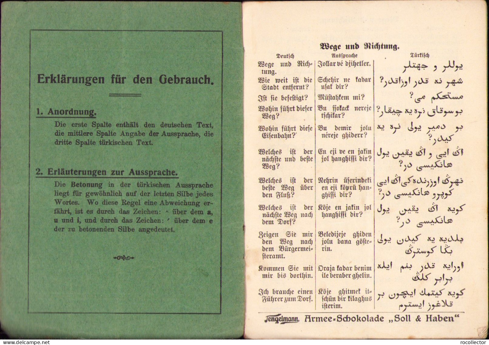 Sprachführer Für Den Östlichen Kriegsschauplatz. Deutsch-türkisch Ca 1914-1918 C1286 - Old Books