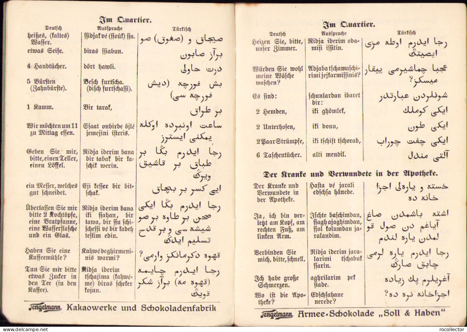 Sprachführer Für Den Östlichen Kriegsschauplatz. Deutsch-türkisch Ca 1914-1918 C1286 - Libri Vecchi E Da Collezione