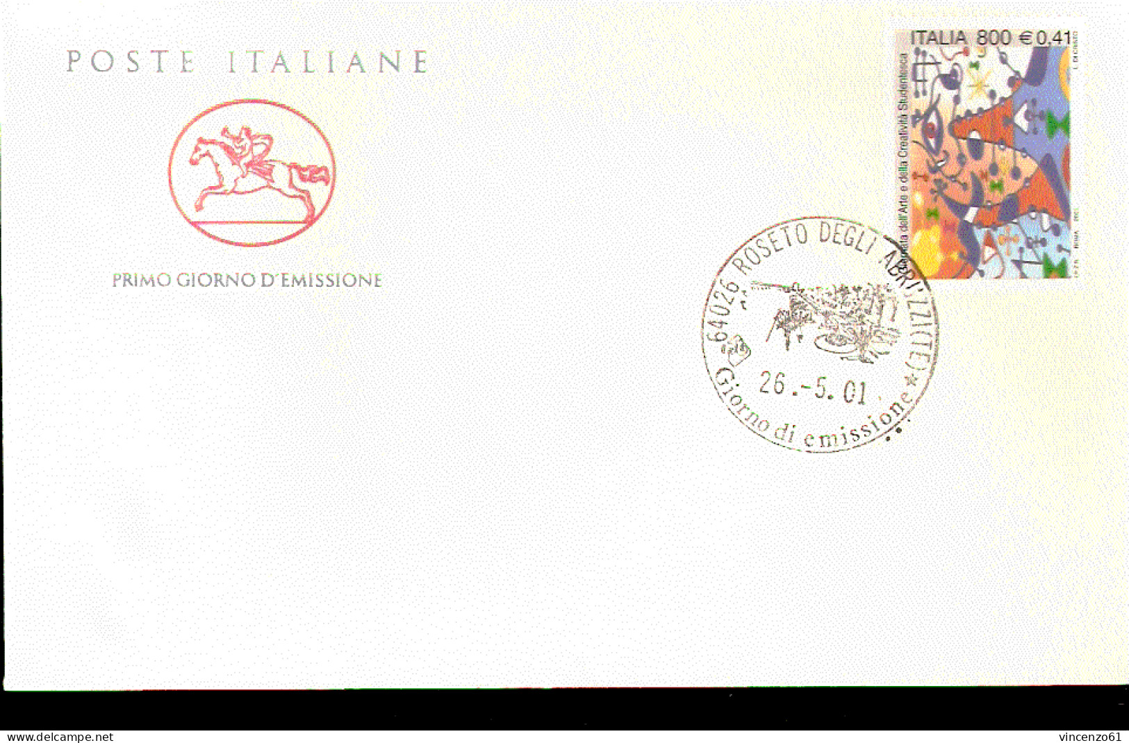 2001 ANNULLO FDC Giornata Dell'arte E Della Creatività Studentesca. - Andere & Zonder Classificatie