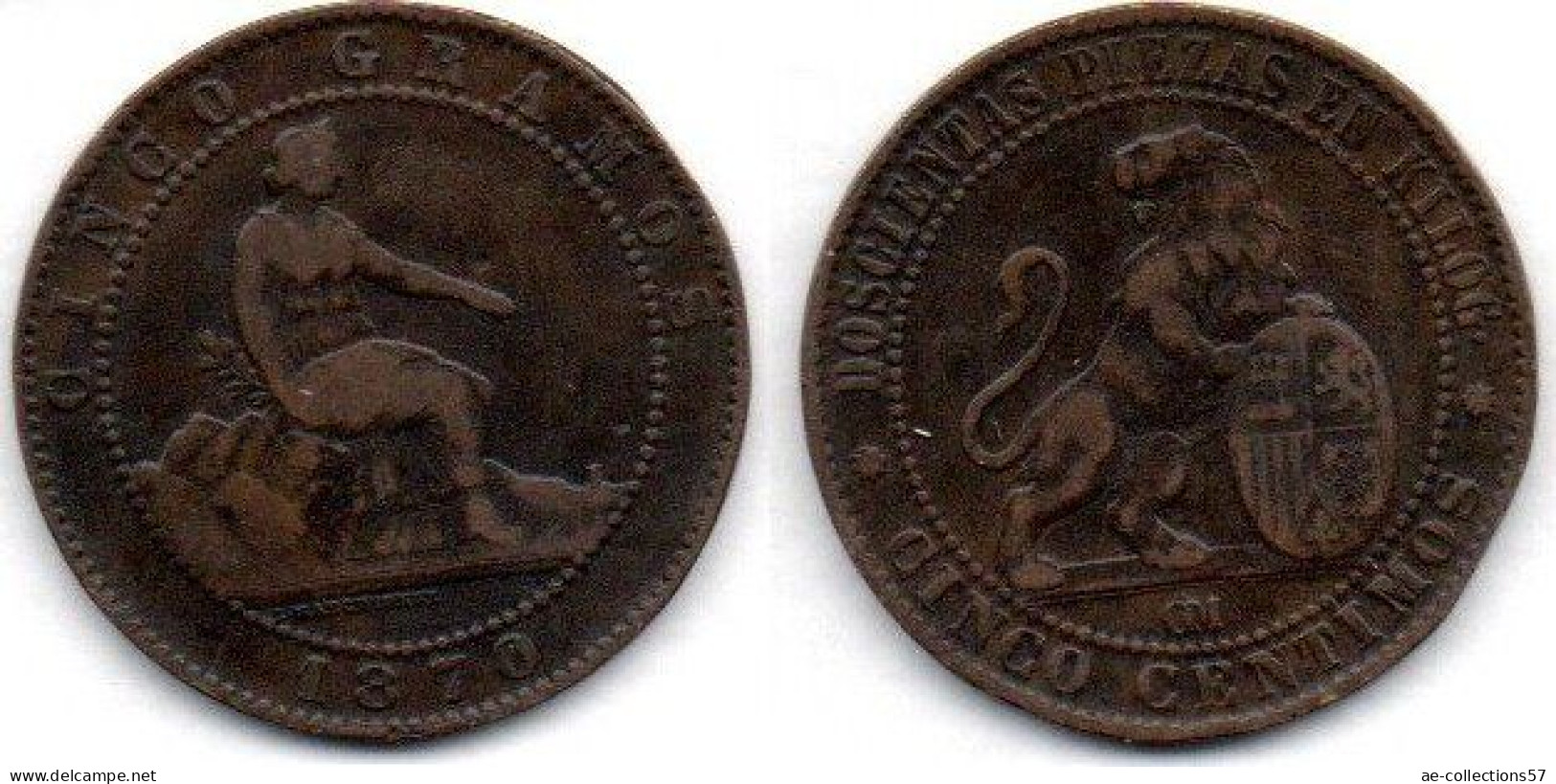 MA 20864 / Espagne - Spain -Spanien 5 Centimos 1870 OM TB - First Minting