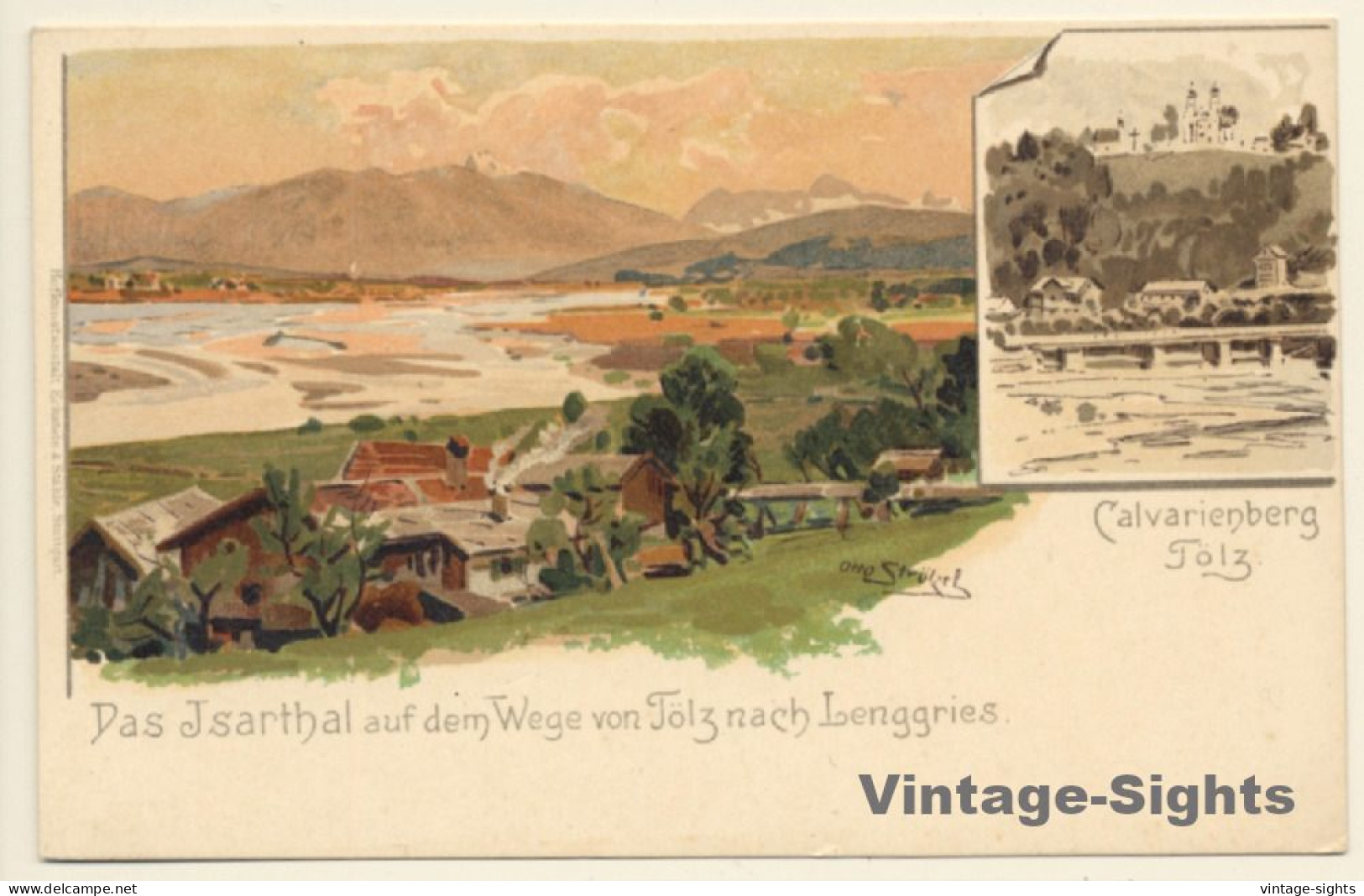 Otto Strützel: Isarthal - Lenggries - Calvarienberg - Tölz (Vintage PC 1900s) - Lenggries