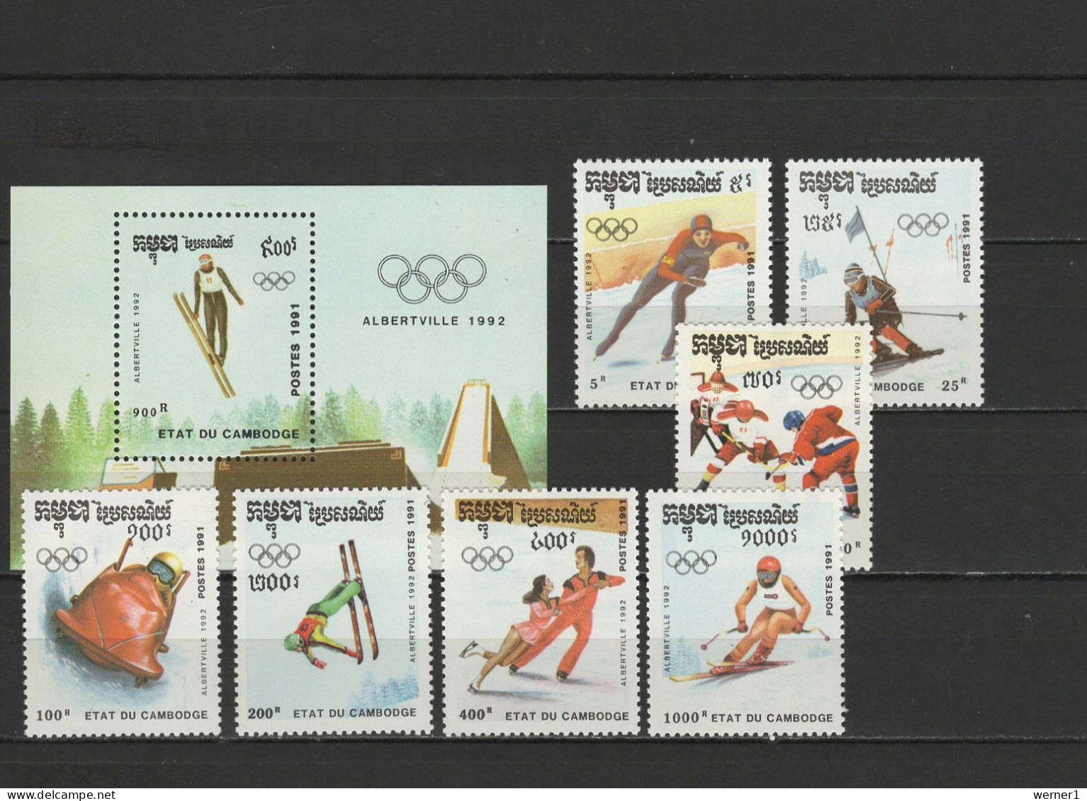 Cambodia 1991 Olympic Games Albertville Set Of 7 + S/s MNH - Hiver 1992: Albertville