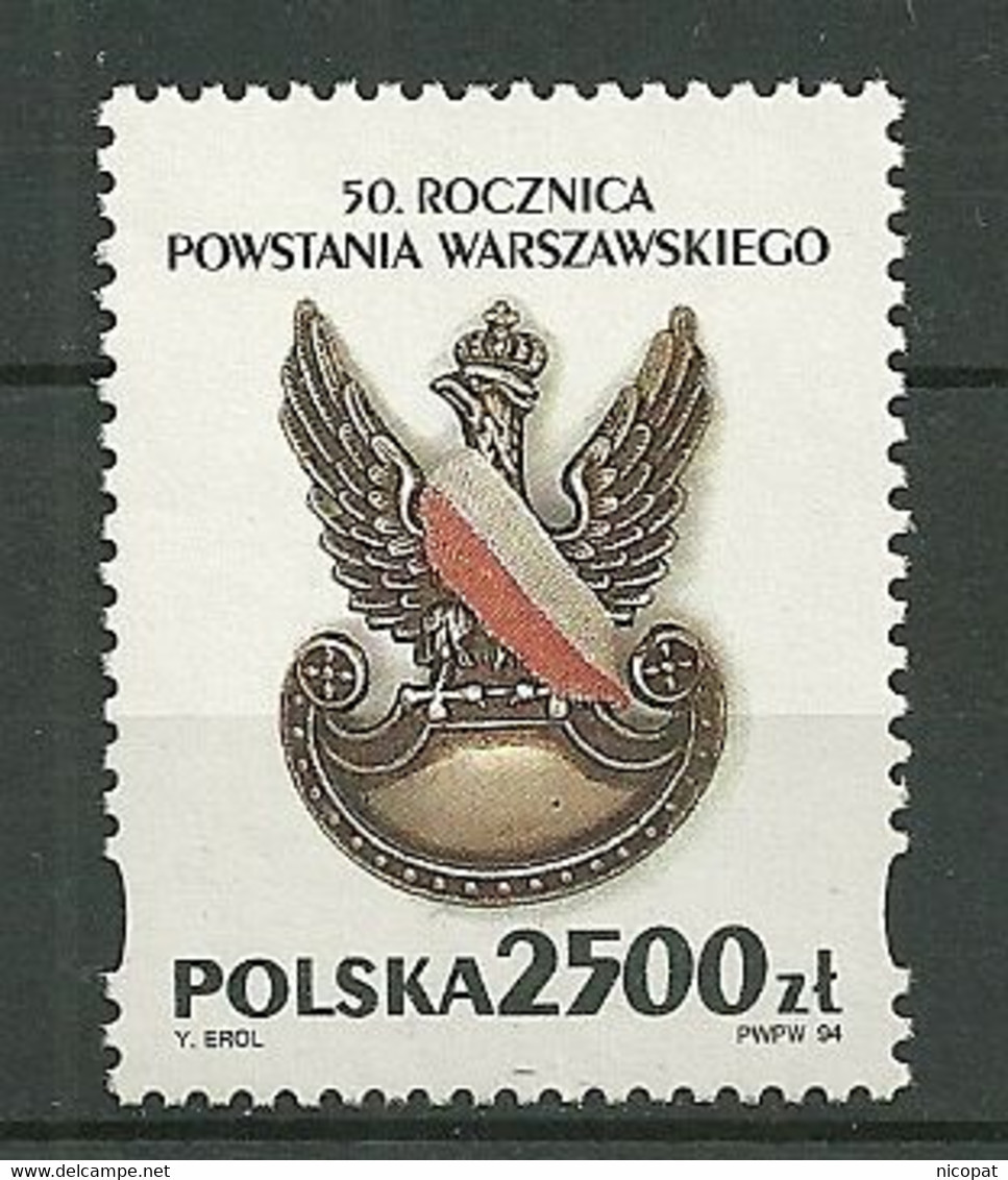 POLAND MNH ** 3293 Anniversaire Du Soulèvement De Varsovie, Amoiries Avec Couleur Nationale, Armoirie, Aigle - Unused Stamps