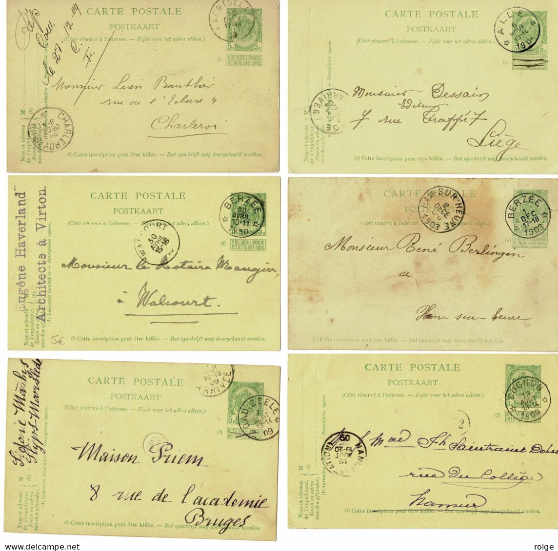 D011 UITGIFTE 1893&1907 OP BRIEFKAARTEN *ALLE-BERZEE-CUGNON-AERTSELAER-DADIZEELE-BERZEE* - Sellos Con Estrellas