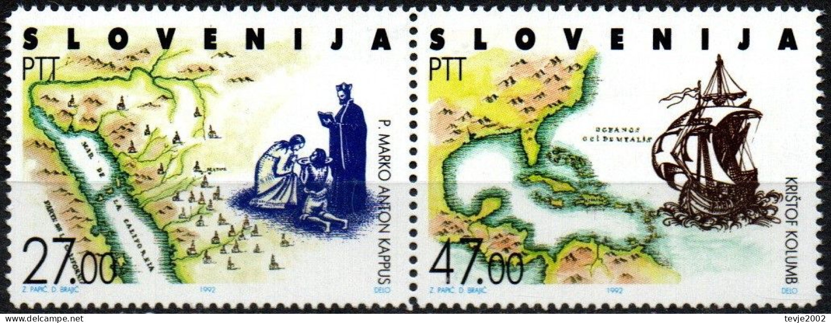 Slowenien 1992 - Mi.Nr. 20 - 21 - Postfrisch MNH - Kolumbus - Slovénie