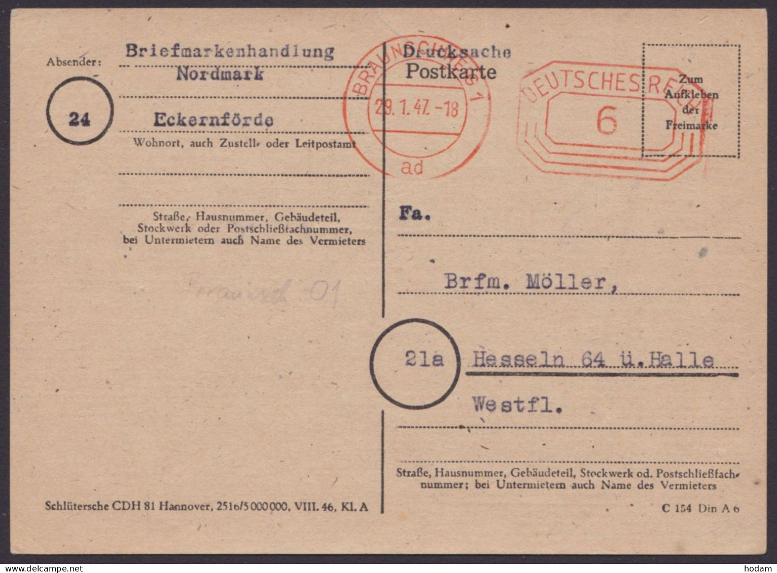 Braunschweig: Wie PA01,GS, Saubere Bedarfskarte, 29.1.47, Ansehen! - Lettres & Documents