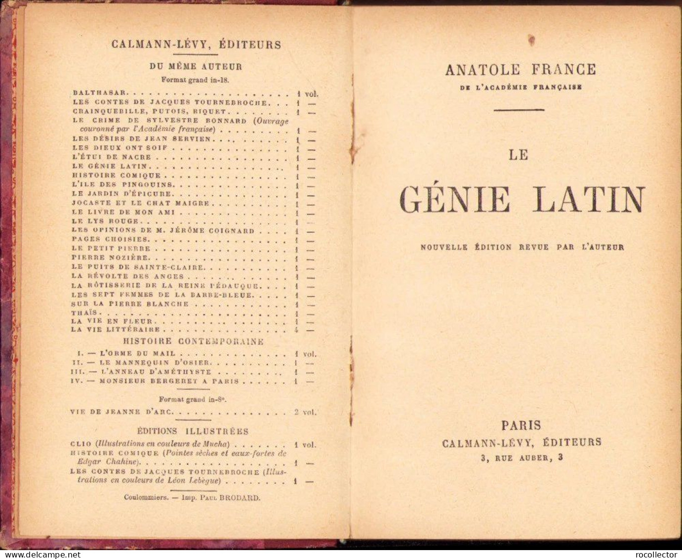 Le Genie Latin. Nouvelle édition Revue Par L’auteur Par Anatole France C1242 - Oude Boeken