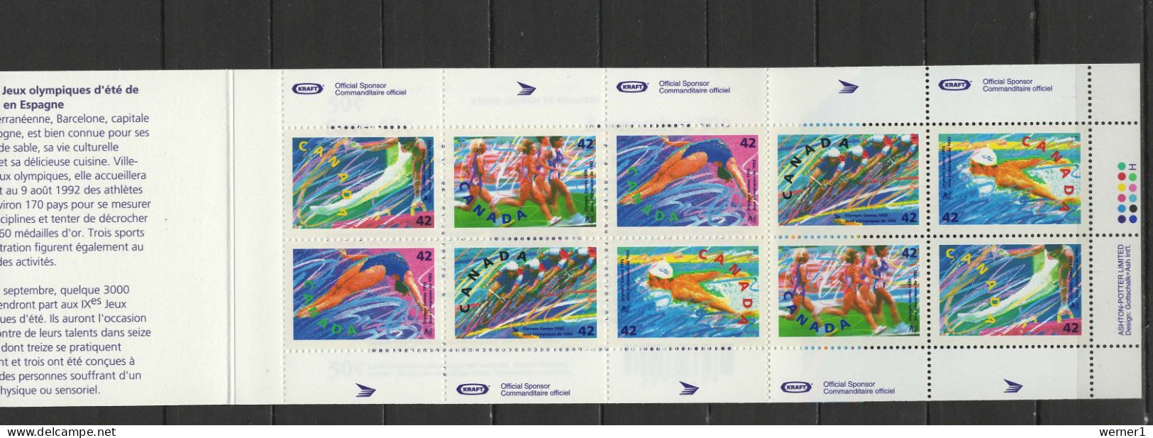 Canada 1992 Olympic Games Barcelona, Cycling, Athletics Etc. Stamp Booklet MNH - Verano 1992: Barcelona