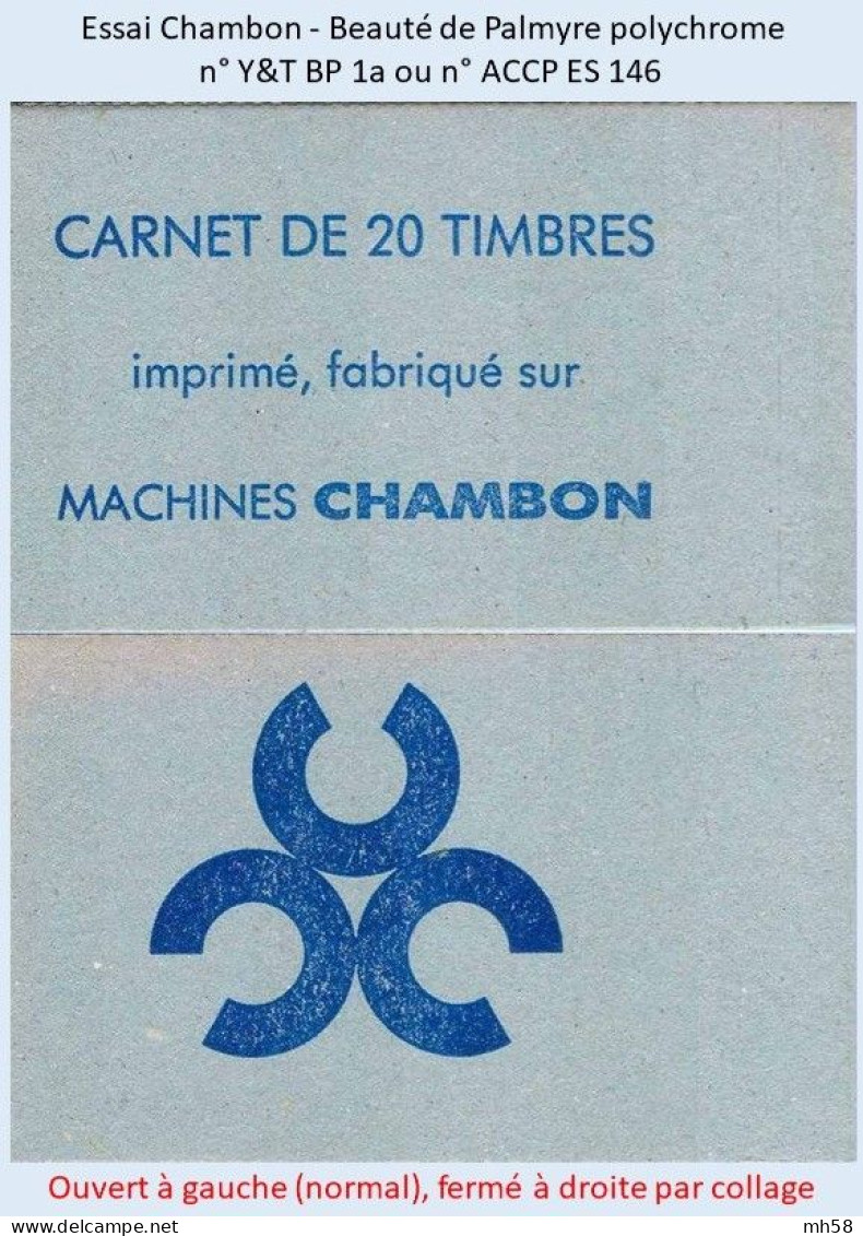 FRANCE - Carnet Essai Chambon - Beauté De Palmyre Polychrome - YT BP 1a / ACCP ES 146 - Essais, Non-émis & Vignettes Expérimentales