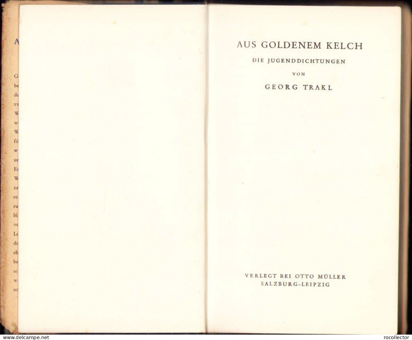 Aus Goldenem Kelch Die Jugenddichtungen Von Georg Trakl, 1939 C1241 - Old Books