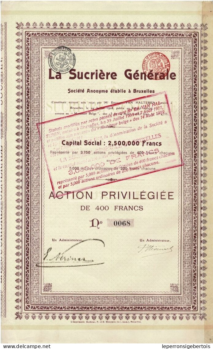 Titre De 1908 - La Sucrière Générale  - - Industrie