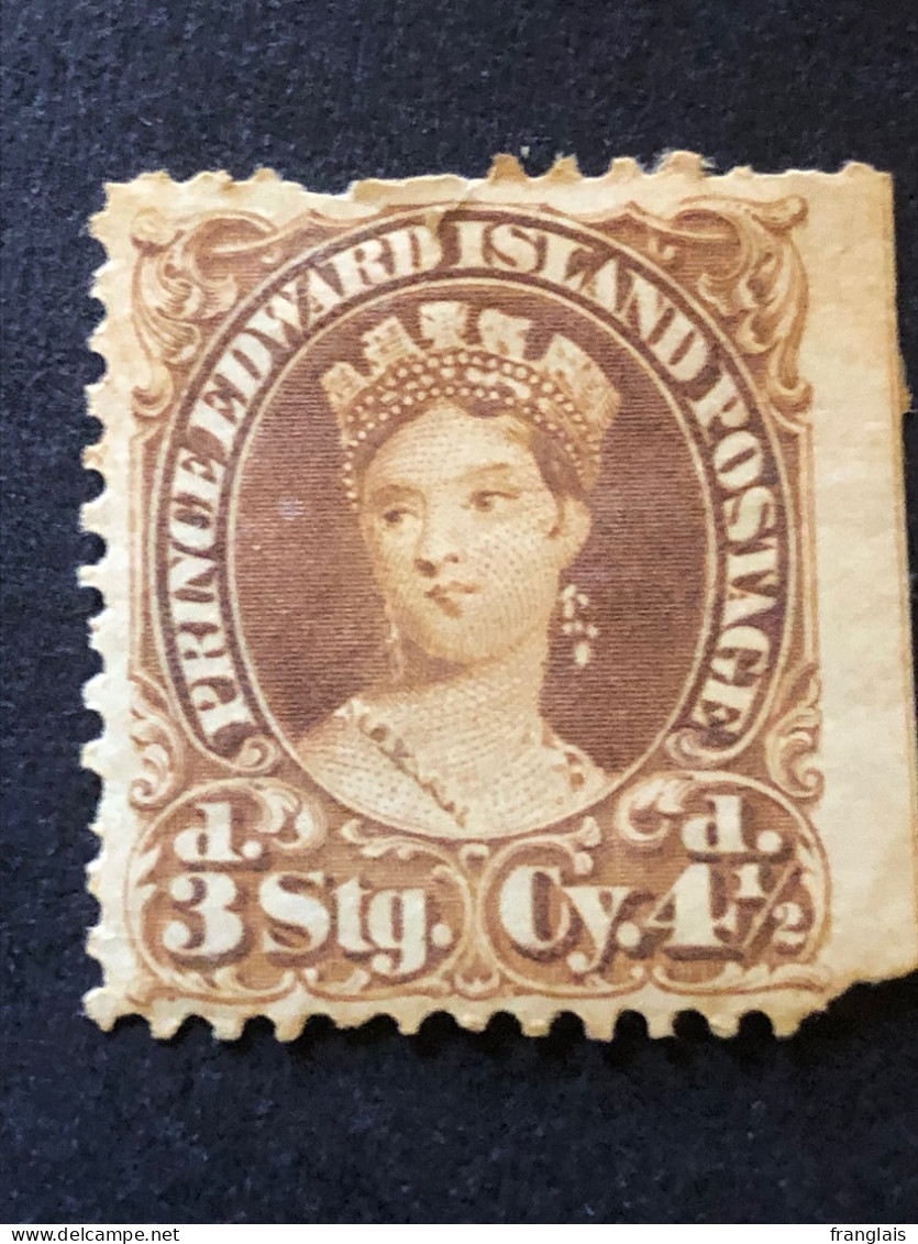 Prince Edward Island.  SG 7.  4 1/2d Yellow Brown MH* Nibbled Top Perforation - Unused Stamps