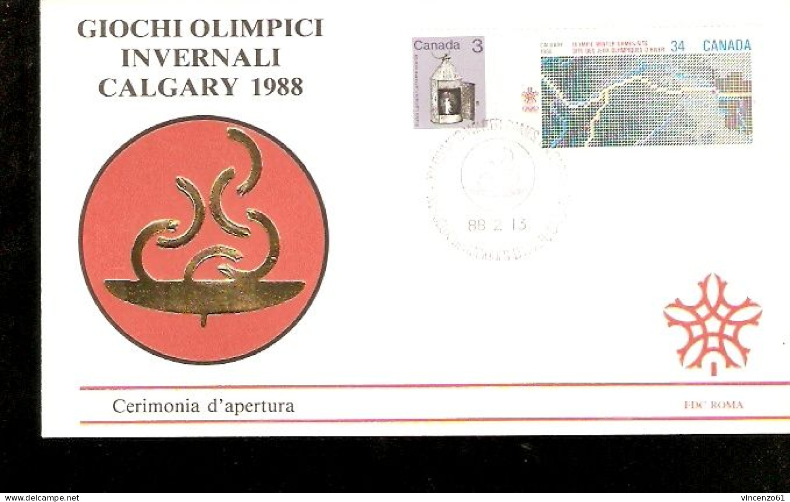 BUSTA COMMEMORATIVA OLIMPIADE INVERNALE CALGARY 1988 CERIMONIA D'APERTURA - Invierno 1988: Calgary