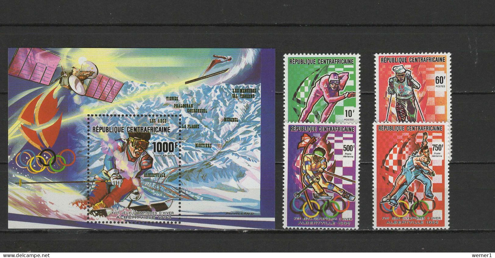 Central Africa 1990 Olympic Games Albertville, Space Set Of 4 + S/s MNH - Inverno1992: Albertville