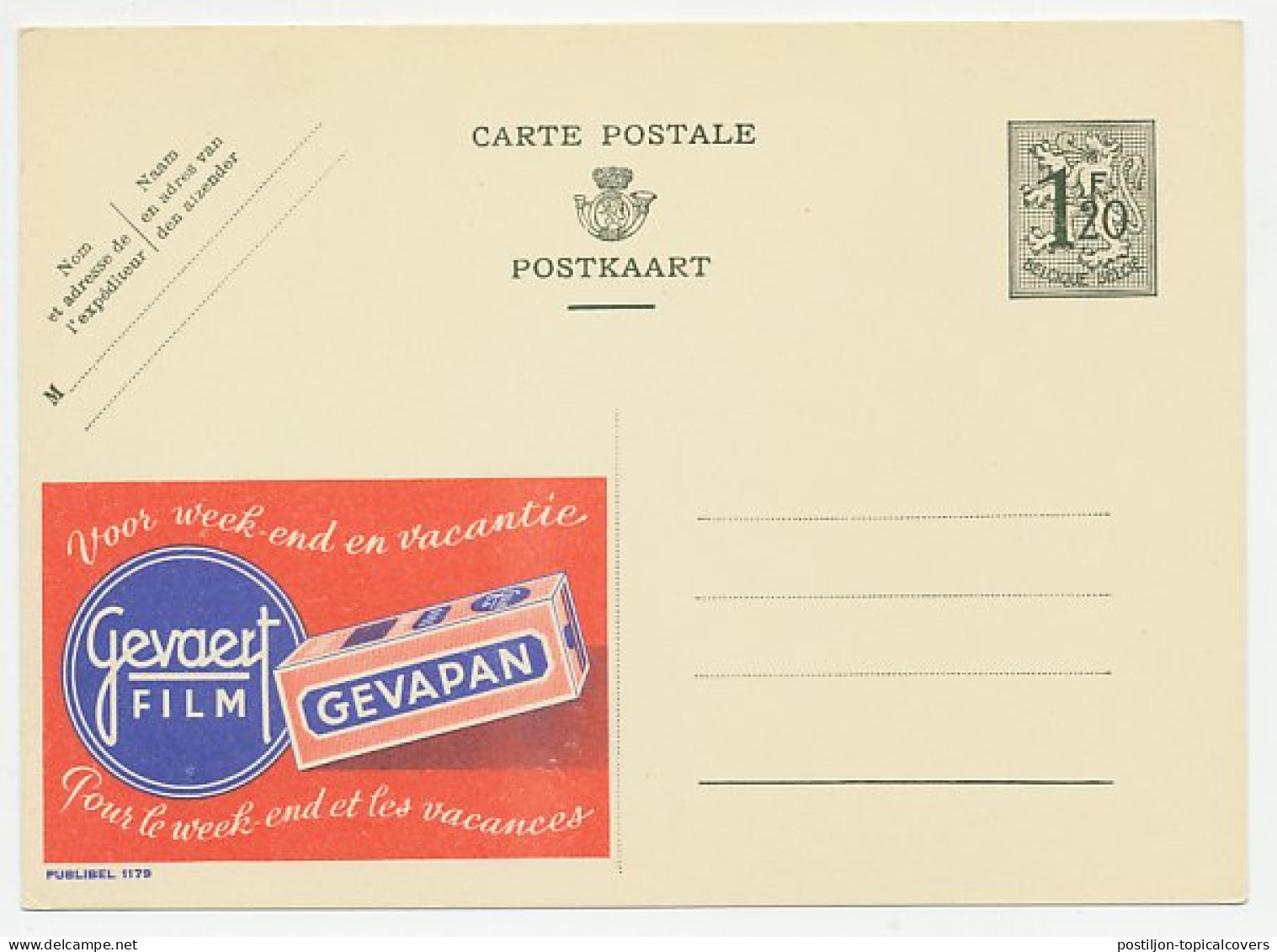 Publibel - Postal Stationery Belgium 1952 Gevaert - Photography - Film - Fotografie