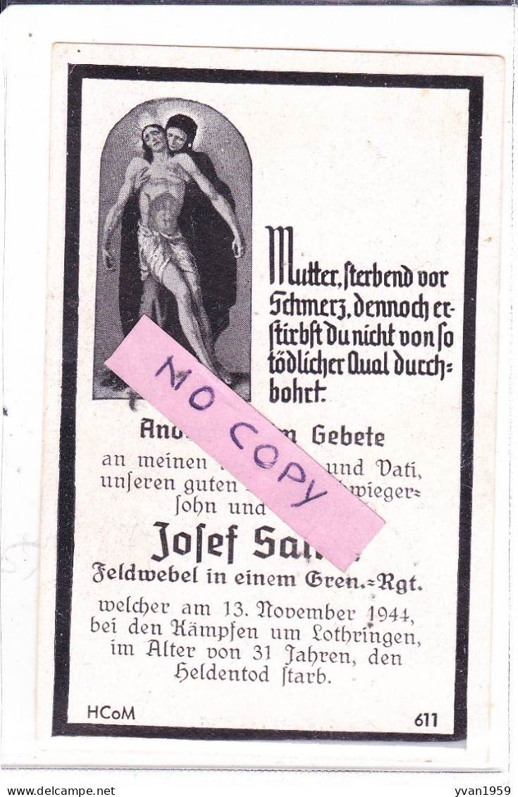 AVIS DE DECES  NOVEMBRE 1944  JOSEF SALLER - Lorquin