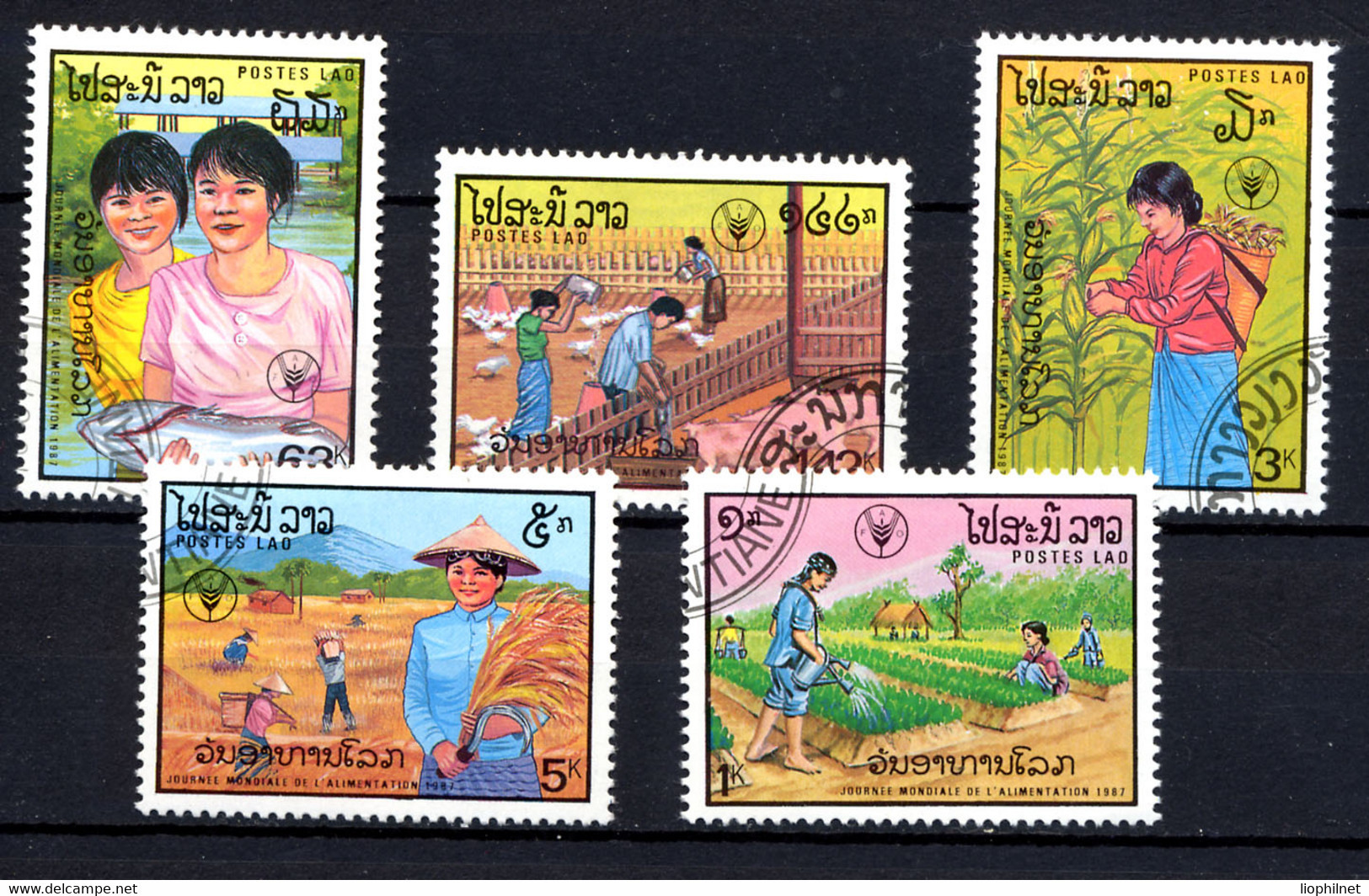 LAOS LAO 1987, Yvert 824/8, Journée Alimentation, Rizière, Etc. 5 Valeurs, Oblitérés / Used. R070 - Laos