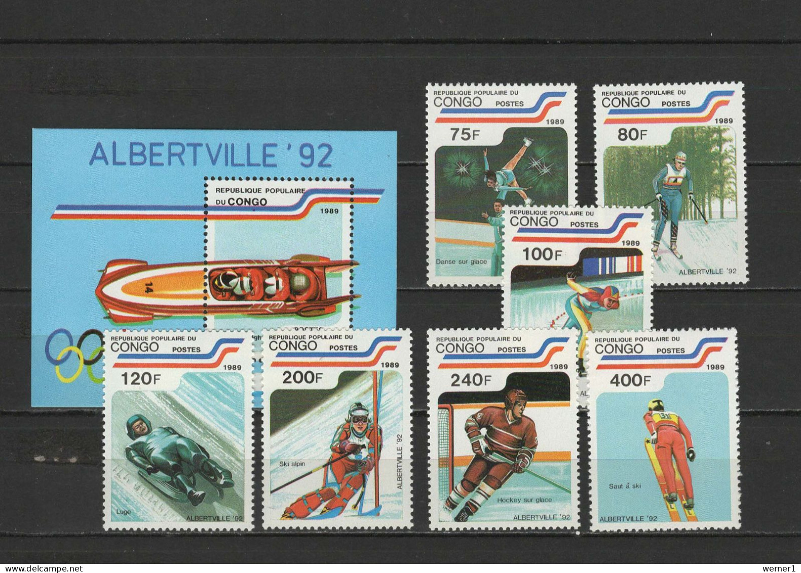 Congo 1989 Olympic Games Albertville Set Of 7 + S/s MNH - Winter 1992: Albertville