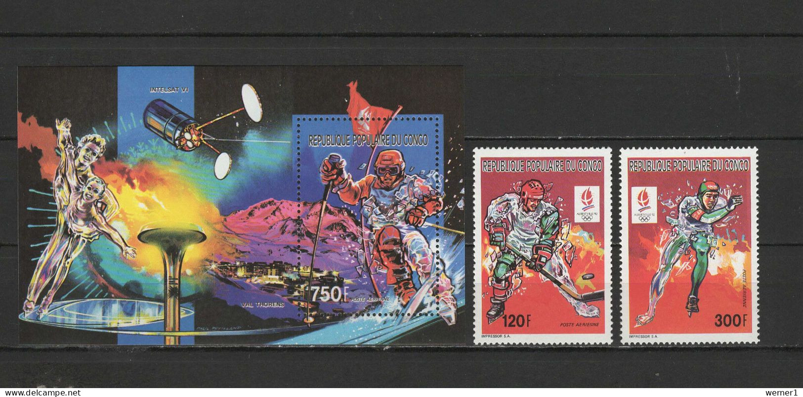 Congo 1991 Olympic Games Albertville, Space Set Of 2 + S/s MNH - Invierno 1992: Albertville