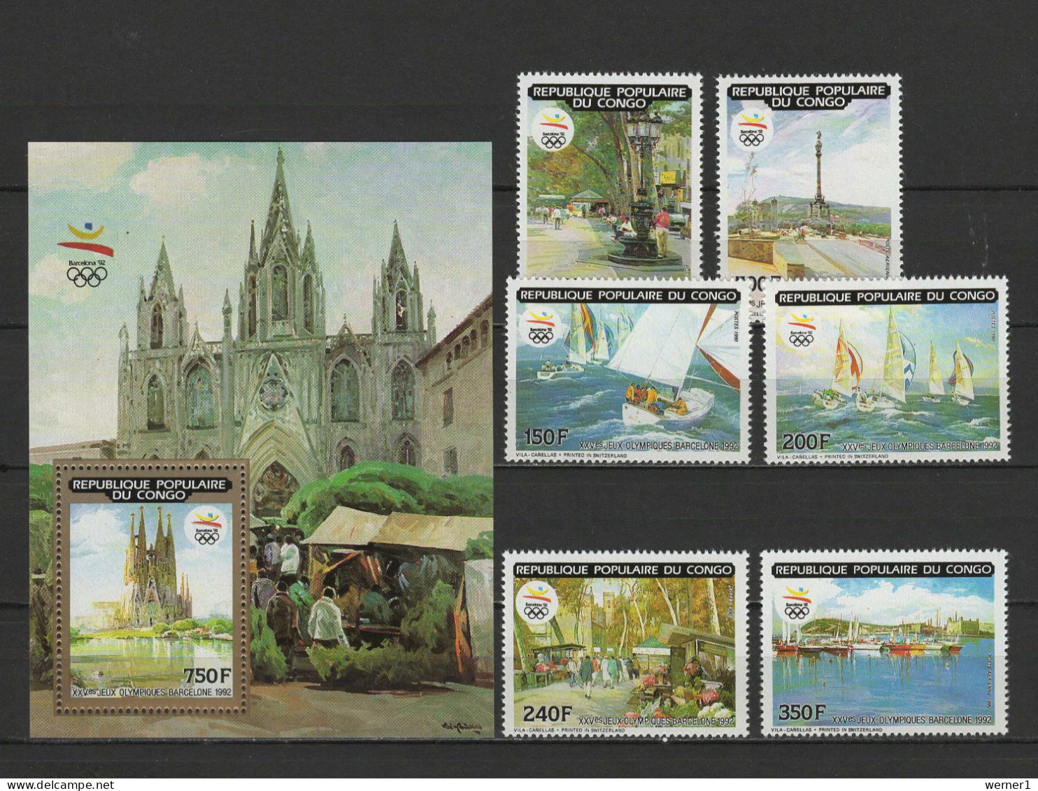 Congo 1990 Olympic Games Barcelona, Sailing Set Of 6 + S/s MNH - Summer 1992: Barcelona