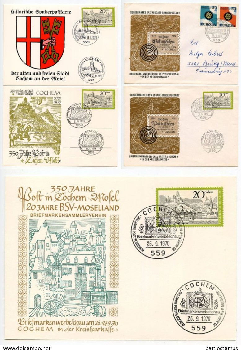 Germany, West 1970 3 FDCs & 2 Commemorative Covers - Cochem On The Moselle 350th Anniversary, Scott 1047 - 1961-1970