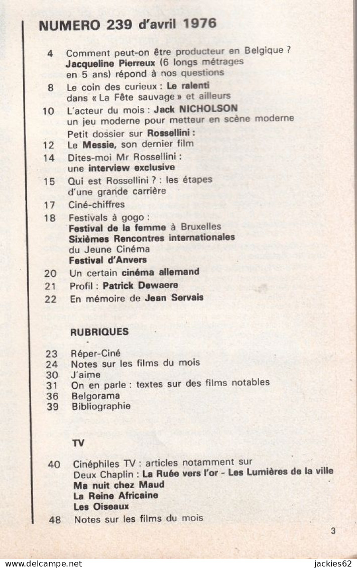 30/ AMIS DU FILM N° 239/1976, Voir Sommaire, Nicholson, Rossellini, Dewaere - Cinema