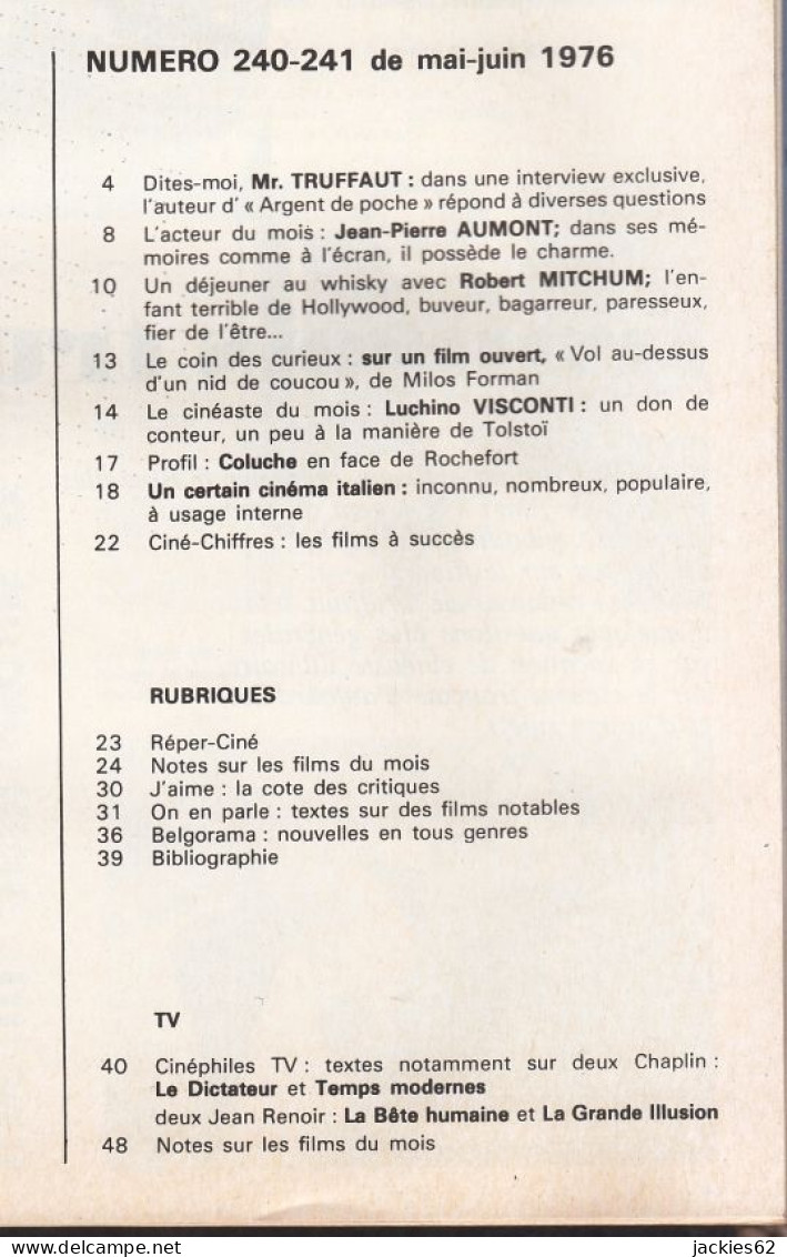 31/ AMIS DU FILM N° 240-41/1976, Voir Sommaire, Truffaut, Belmondo, Mitchum, JP Aumont, Visconti, Coluche - Cinema