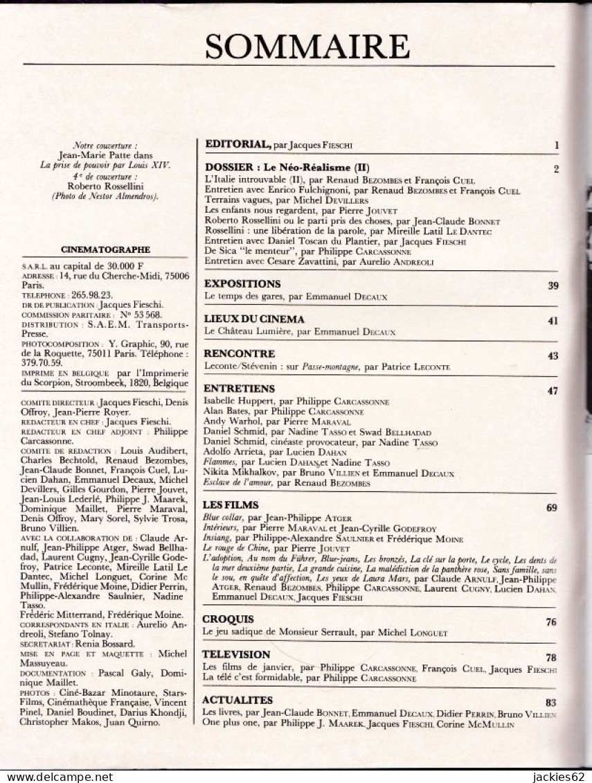 26/ CINEMATOGRAPHE N° 43/1979, Voir Sommaire, Néoréalisme, De Sica, Rossellini, Huppert, Warhol - Cinéma