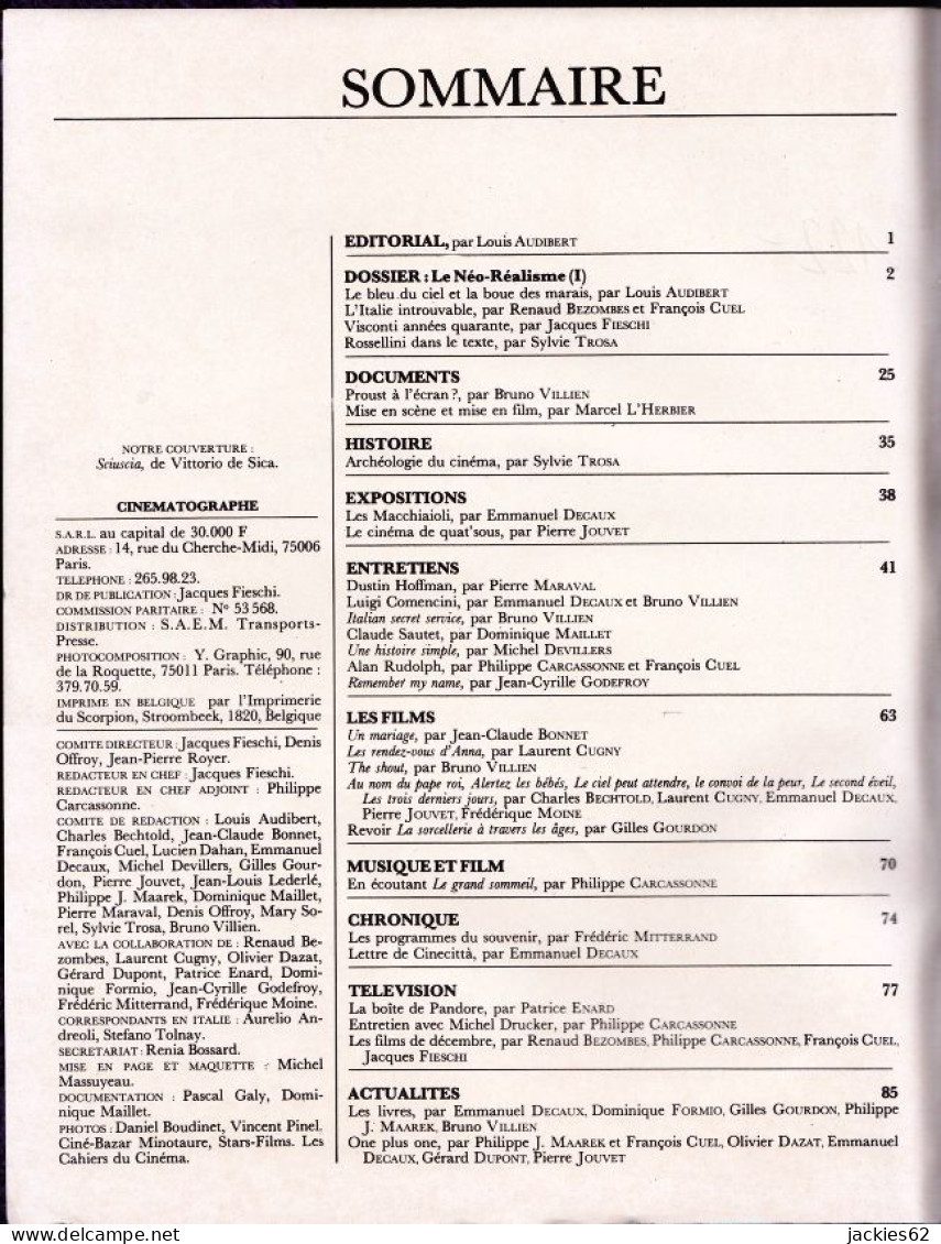 25/ CINEMATOGRAPHE N° 42/1978, Voir Sommaire, Visconti, Rossellini, Hoffman, Comencini, Sautet - Cinéma