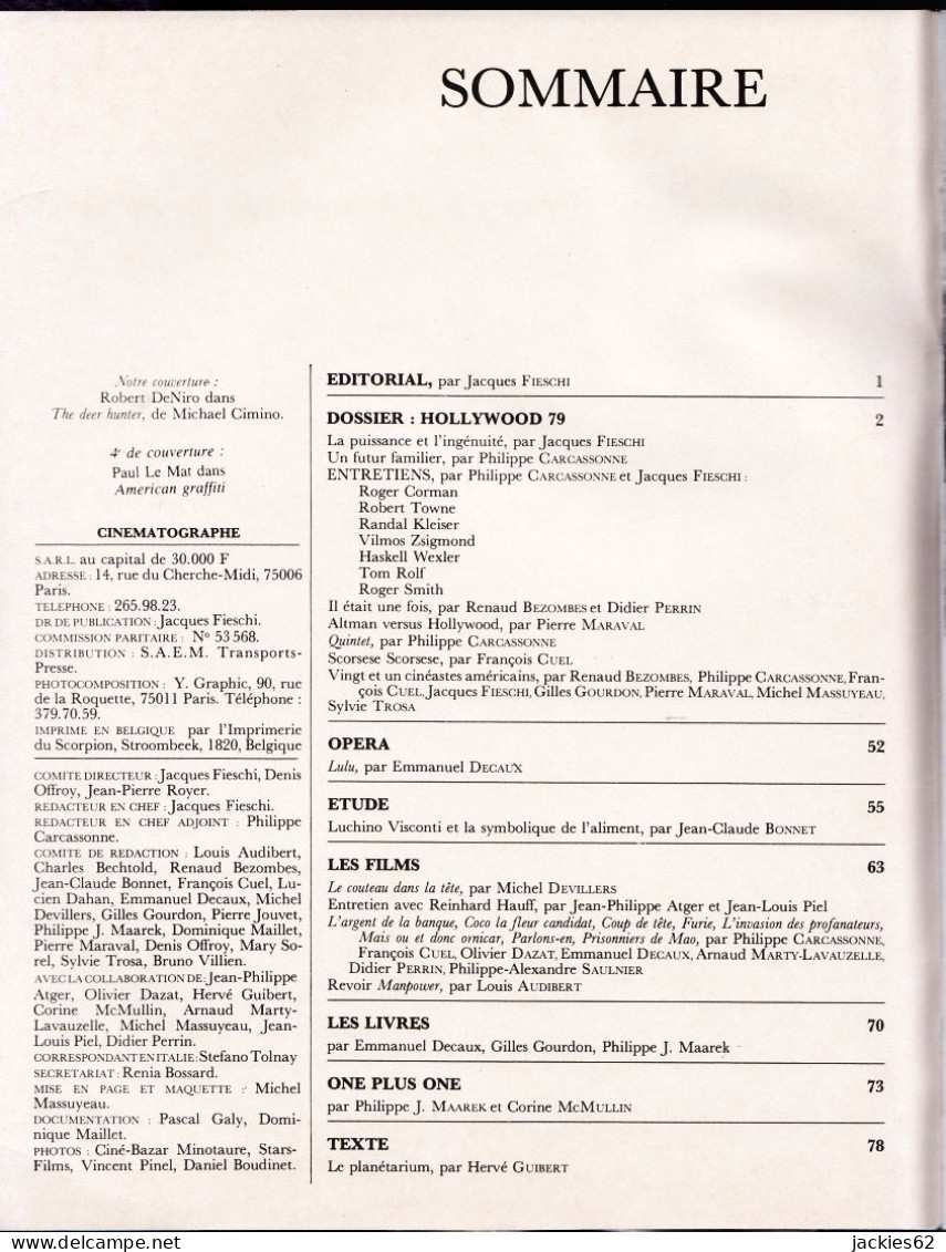 28/ CINEMATOGRAPHE N° 45/1979, Voir Sommaire, Hollywood, Altman, Scorsese, Visconti - Cinéma