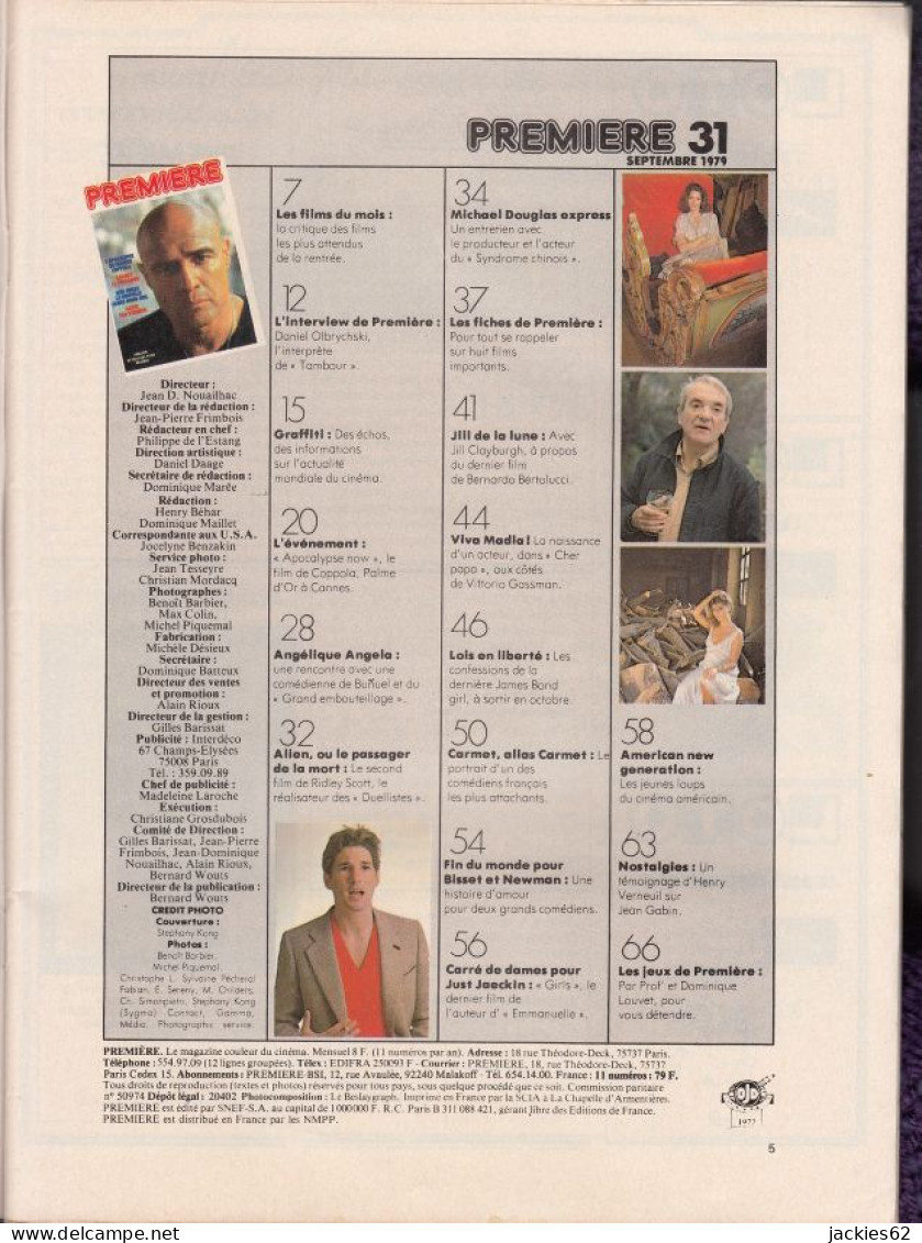 21/ PREMIERE N° 31/1979, Voir Sommaire, Coppola, Brando, Carmet, Gabin, M. Douglas, Fiches Incluses - Cinéma