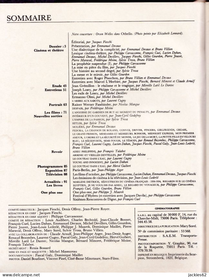 24/ CINEMATOGRAPHE N° 40/1978, Voir Sommaire, Losey, Grémillon, Fassbinder, Olmi, L'Herbier, Planchon - Cinéma