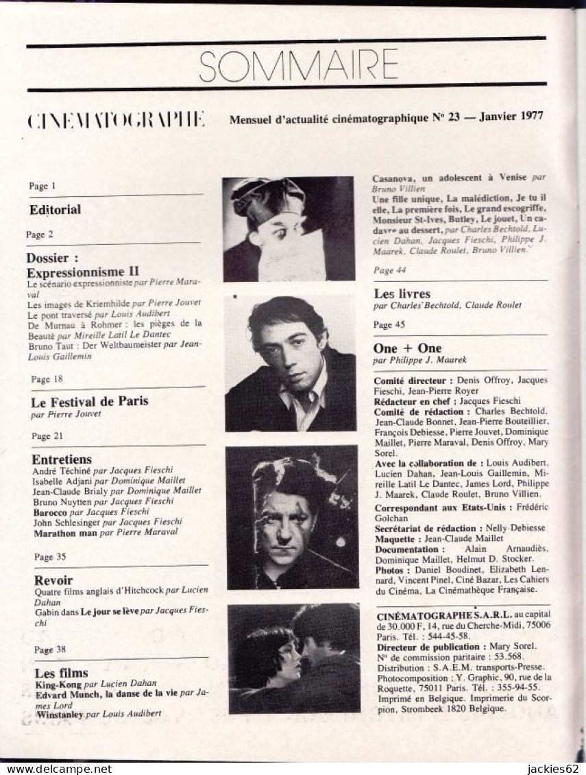 22/ CINEMATOGRAPHE N° 23/1977, Voir Sommaire, Expressionnisme, Téchiné, Adjani, Brialy, Schlessinger, Hitchcock - Cinema