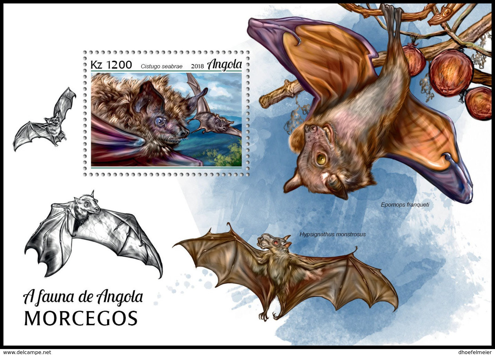 ANGOLA 2018 MNH Bats Fledermäuse Chauves-souris S/S - OFFICIAL ISSUE - DH1906 - Pipistrelli