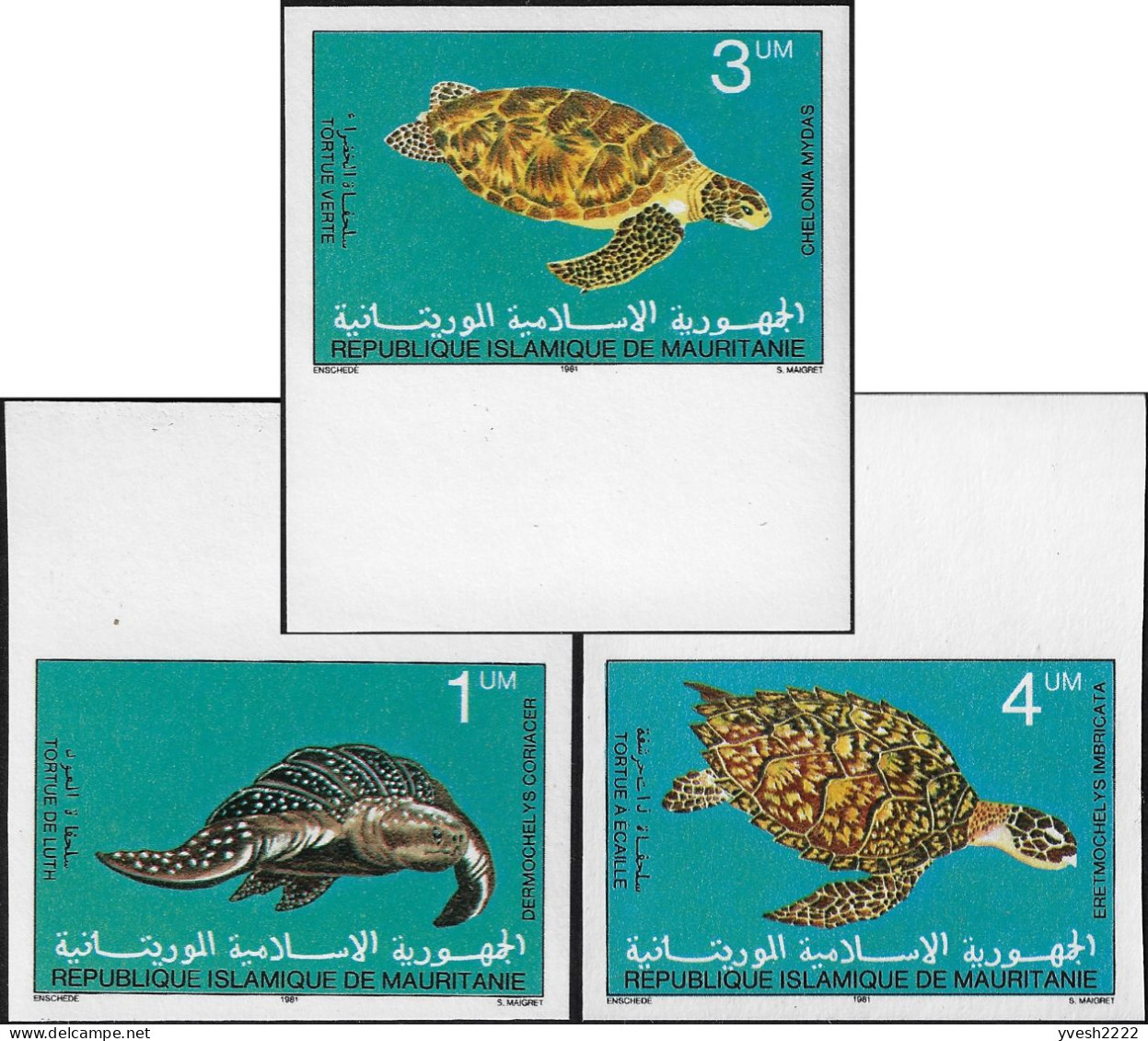 Mauritanie 1982 Y&T 501 à 503 Non Dentelés. Faune Marine, Tortues - Turtles