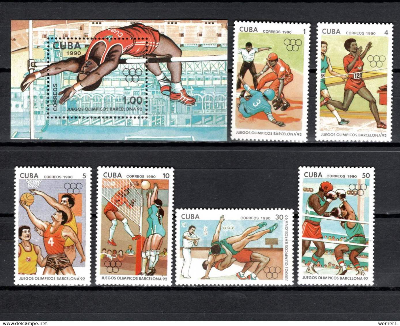 Cuba 1990 Olympic Games Barcelona, Basketball, Volleyball, Boxing Etc. Set Of 6 + S/s MNH - Zomer 1992: Barcelona