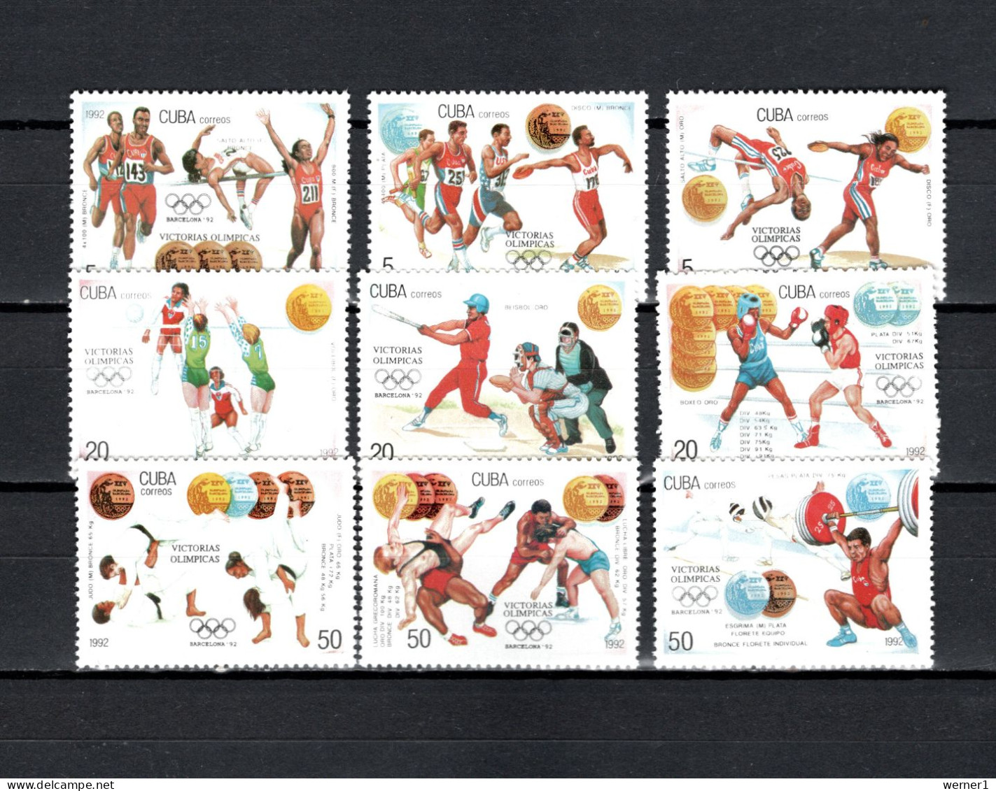 Cuba 1992 Olympic Games Barcelona, Volleyball, Baseball, Wrestling Etc. Set Of 9 MNH - Summer 1992: Barcelona