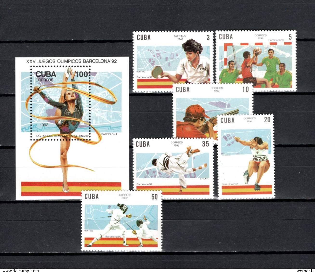 Cuba 1992 Olympic Games Barcelona, Table Tennis, Handball, Judo, Fencing Etc. Set Of 6 + S/s MNH - Verano 1992: Barcelona