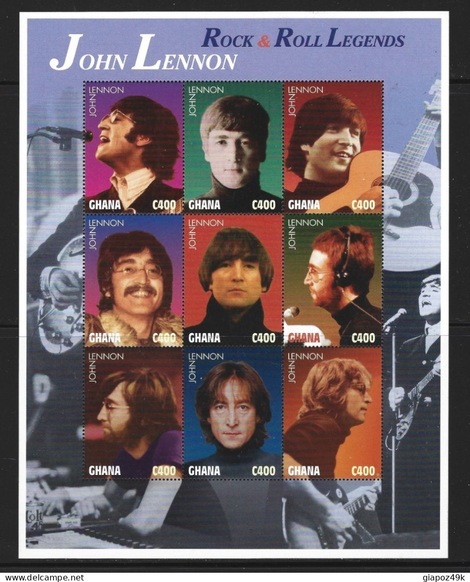 ● GHANA 1995 ֍ JHON LENNON  Rock & Roll Legends ● Musica ● Beatles ● Cantante ● BF ** 9 V. ● Lotto N. XX ● - Ghana (1957-...)