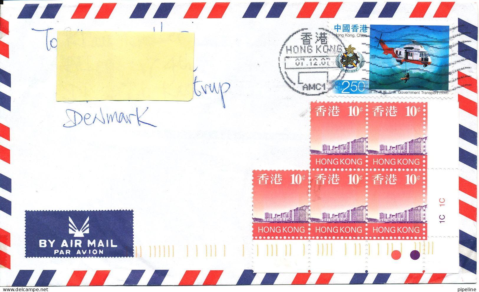 Hong Kong Air Mail Cover Sent To Denmark 7-12-2007 Topic Stamps - Briefe U. Dokumente