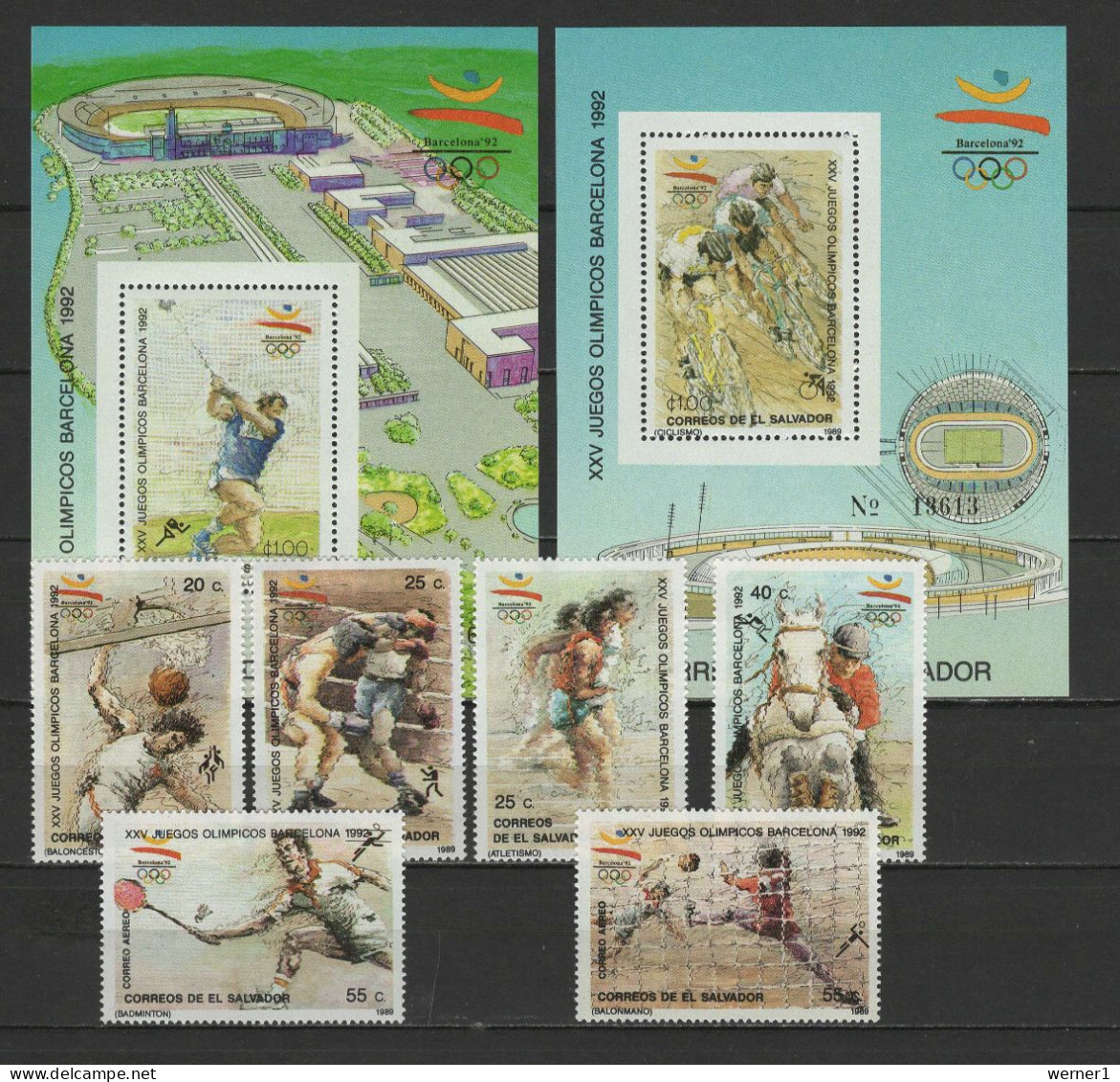 El Salvador 1989 Olympic Games Barcelona, Cycling, Badminton, Basketball Etc. Set Of 6 + 2 S/s MNH - Zomer 1992: Barcelona