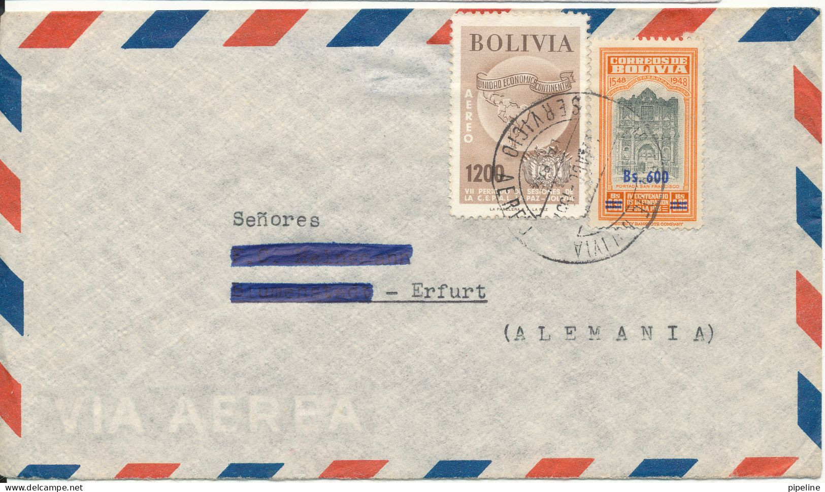 Bolivia Air Mail Cover Sent To Germany Overprinted Stamp - Bolivia