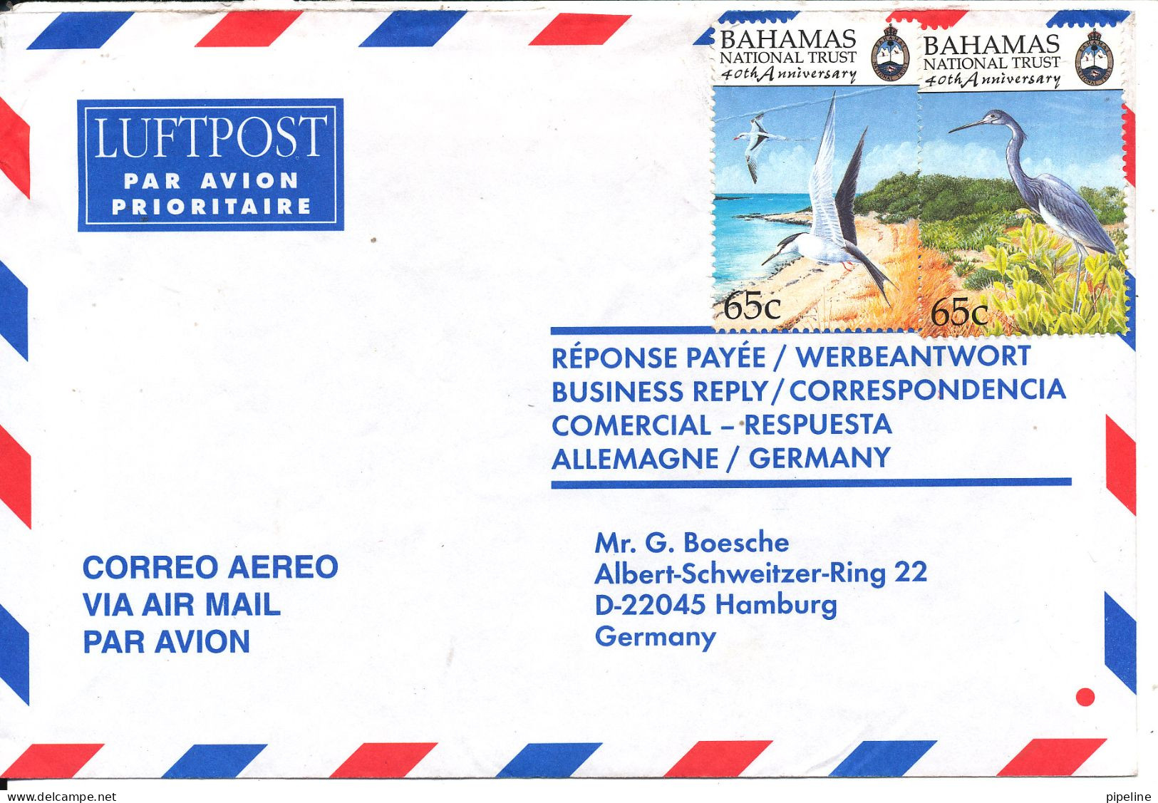 Bahamas Air Mail Cover Sent To Germany No Postmark - Bahama's (1973-...)