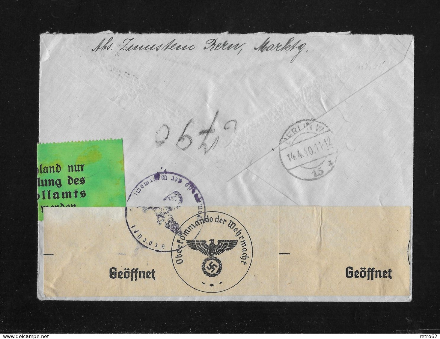 1940 GESCHICHTLICHE MOTIVE ► Zensurierter Chargé Satz-Brief Von Bern (Zumstein) Nach Berlin - Brieven En Documenten