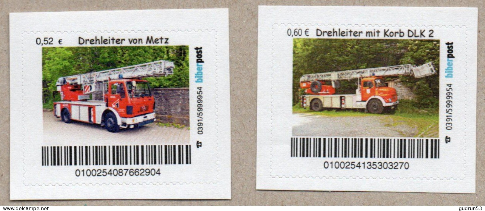 035] BRD - Privatpost - Biberpost - Feuerwehr Fire Autos Car - 2 W - Drehleiter Metz - Privées & Locales