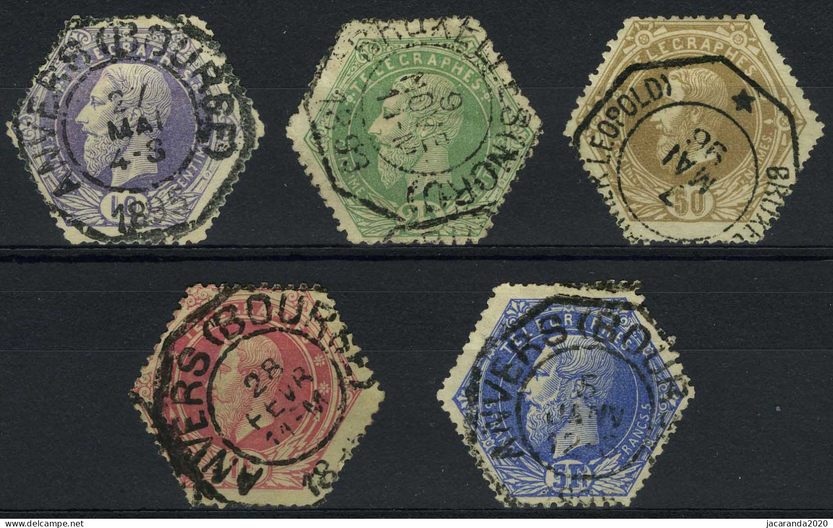 TG 3/7- Telegraafzegels - Koning Leopold II - Roi Léopold II - Gestempeld - Oblitéré - Telegraph [TG]