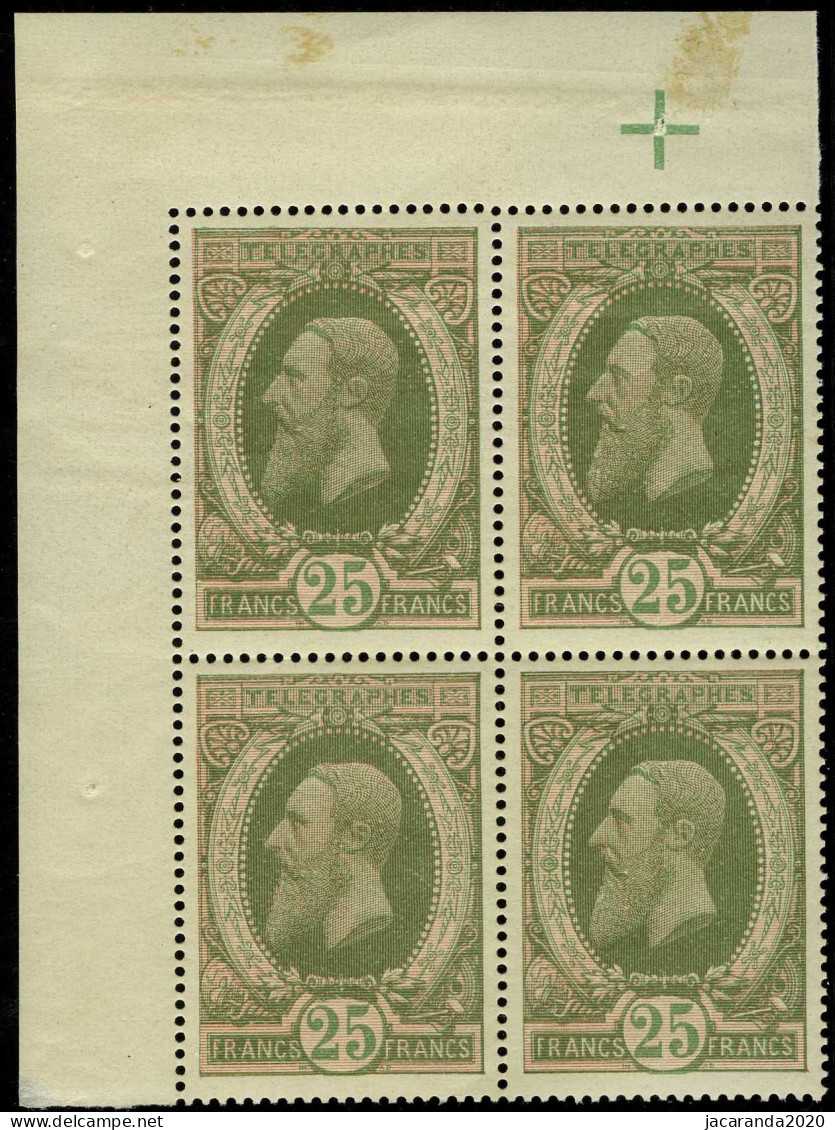 TG 10 ** - Telegraafzegels - Koning Leopold II - Roi Léopold II  - Rode Guillochedruk - 25F Donkerreseda - SUP - Telegraph [TG]
