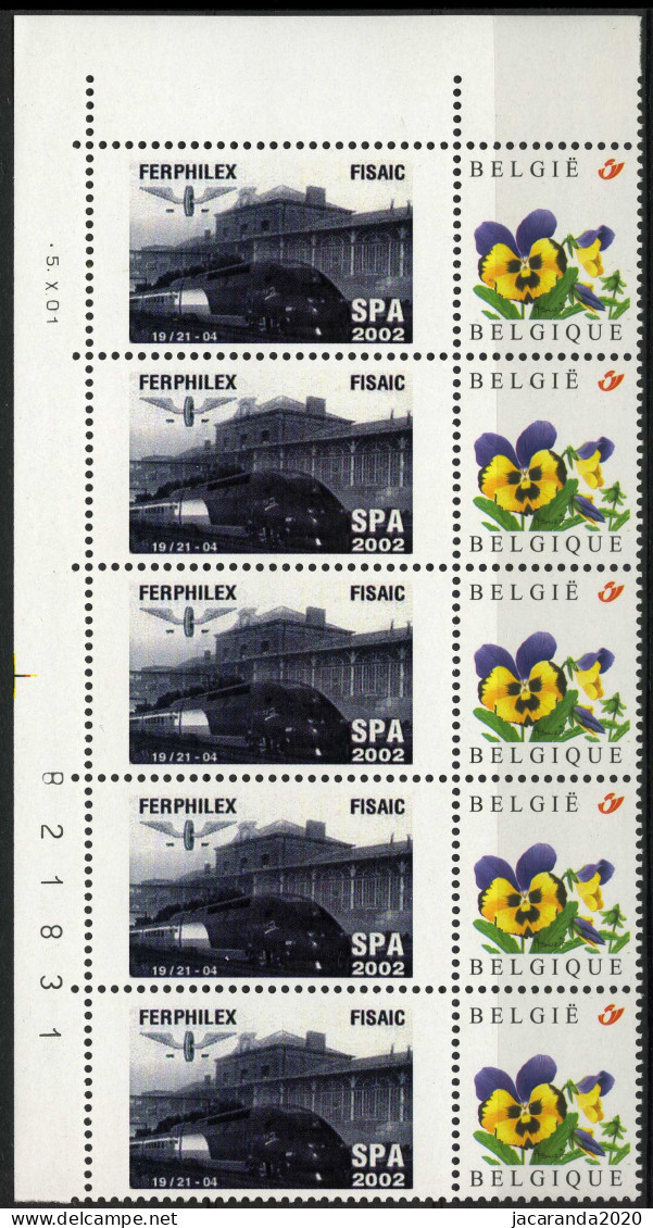 België 3180 - Duostamp - Ferphilex - 2002 - Strook Van 5 Met Datum - Neufs