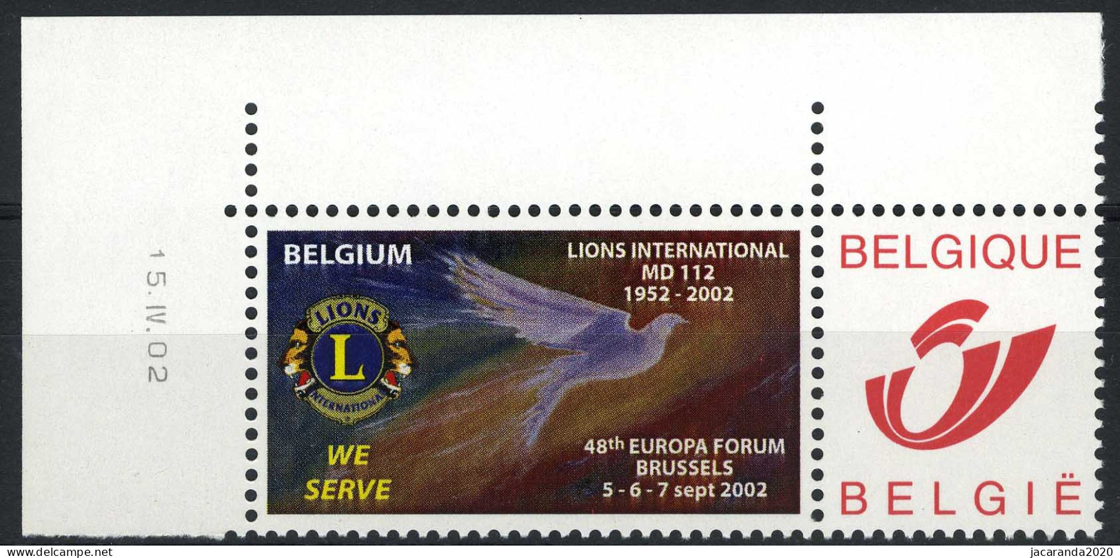 België 3182 - Duostamp - Lions International 2002 - Met Hoekdatum - Neufs