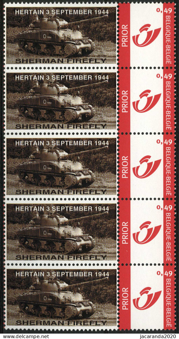 België 3183 - Duostamp - Shireman Firefly - Oorlog - Tank - Hertain 3 September 1944 - Strook Van 5 - Nuovi